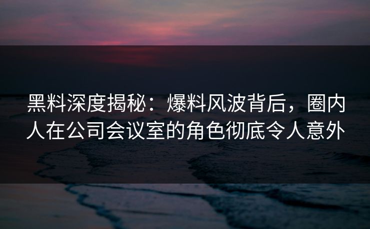 黑料深度揭秘：爆料风波背后，圈内人在公司会议室的角色彻底令人意外